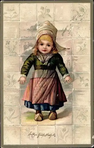 Präge Ak Mädchen in niederländischer Tracht, Kacheln