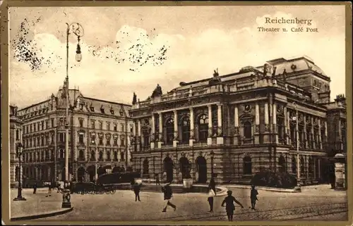 Ak Liberec Reichenberg in Böhmen, Theater und Café Post