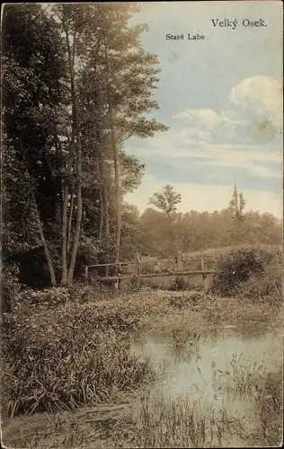 Ak Velky Vosek Velký Osek Groß Wossek Wosek Mittelböhmen, Brücke am Teich