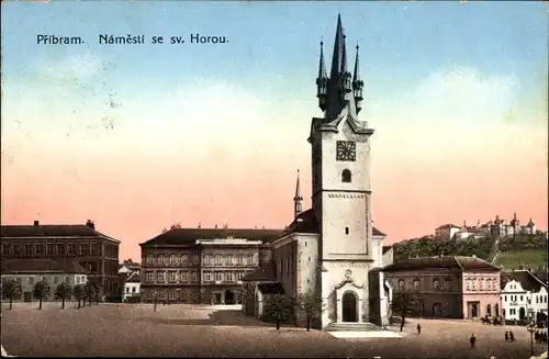 Ak Příbram Pibrans Mittelböhmen, Jakobskirche, Marktplatz