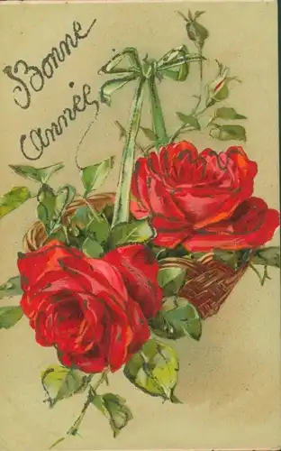 Glitzer Ak Glückwunsch Neujahr, Rote Rosen