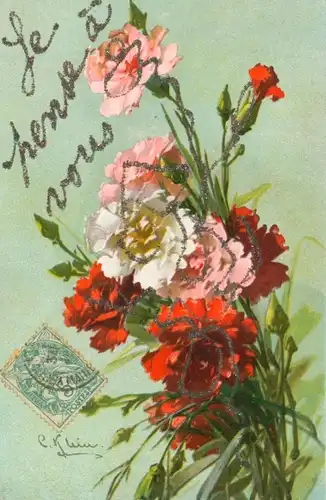 Glitzer Künstler Ak Klein, C., Blumenstrauß