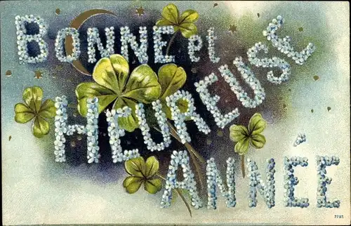 Präge Ak Glückwunsch Neujahr, Glücksklee, Vergissmeinnicht