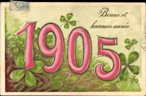 Präge Ak Glückwunsch Neujahr 1905, Glücksklee