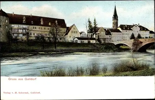 Ak Gaildorf am Kocher Württemberg, Uferpartie mit Stadtblick