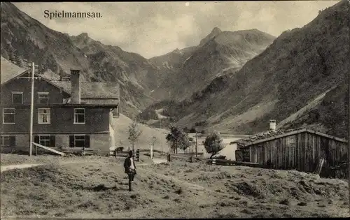 Ak Spielmannsau Oberstdorf im Oberallgäu, Haus, Schuppen