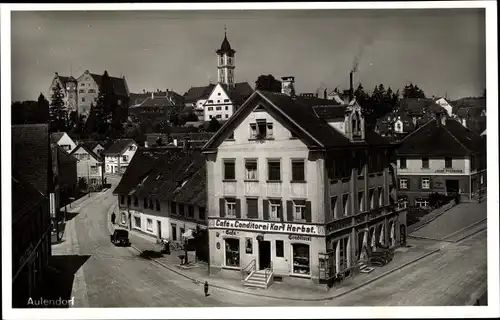 Ak Aulendorf in Württemberg, Café und Konditorei Karl Herbst, Stadtbild