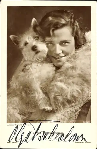 Ak Schauspielerin Olga Tschechowa, Portrait mit Hund, Autogramm