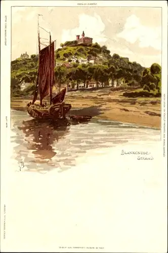 Künstler Litho Biese, C., Hamburg Altona Blankenese, Süllberg, Strand, Segelboot