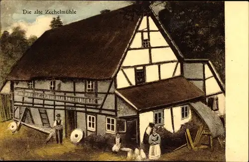 Künstler Ak Heynitz Nossen Kreis Meißen, Die alte Zechelmühle, Inh. Ernst Zechel, 1892 abgebrochen