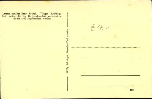 Künstler Ak Heynitz Nossen Kreis Meißen, Die alte Zechelmühle, Inh. Ernst Zechel, 1892 abgebrochen