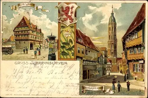 Litho Braunschweig in Niedersachsen, Alte Waage, Andreaskirche