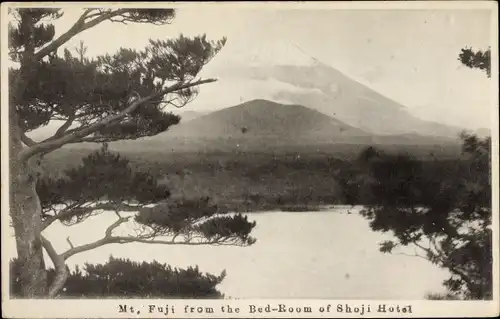 Ak Japan, Mt. Fuji aus dem Schlafzimmer des Shoji Hotels