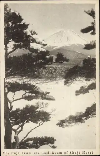 Ak Japan, Berg Fuji aus dem Schlafzimmer des Shoji Hotels