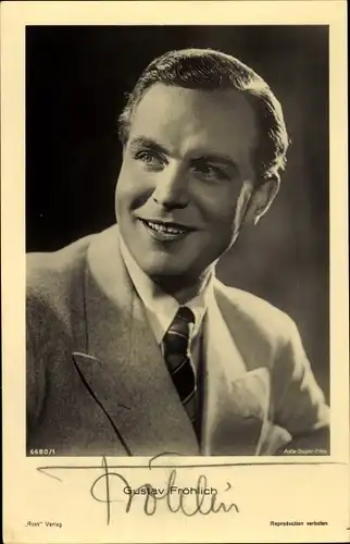 Ak Schauspieler Gustav Fröhlich, Portrait, Anzug, Ross Verlag 6680 1, Autogramm