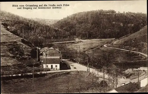 Ak Schönecken in der Eifel, Ortsanfang, Eingang Schönecker Schweiz, Straße nach Prüm