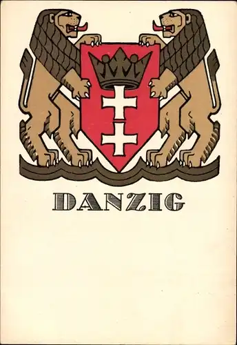 Wappen Ak Gdańsk Danzig, Zwei Löwen, Krone