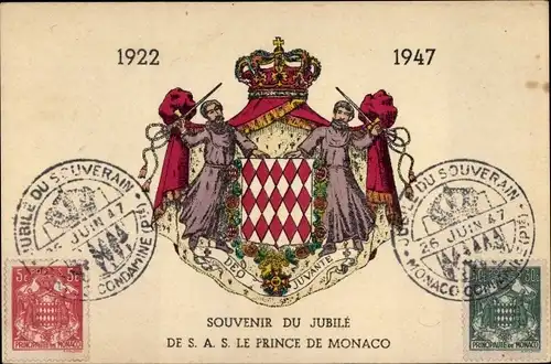 Wappen Ak Souvenir des Jubiläums, Der Fürst von Monaco 1922-1947