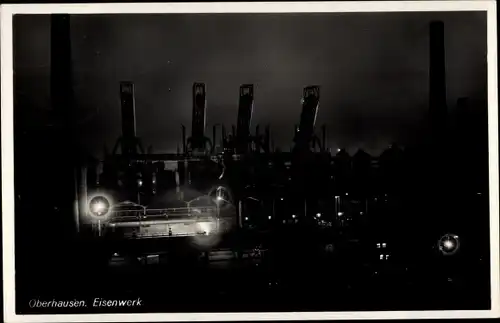 Ak Oberhausen im Ruhrgebiet, Eisenwerk, Nacht