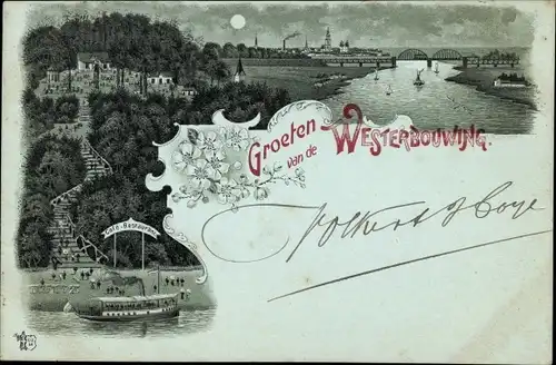 Mondschein Litho Westerbouwing Oosterbeek Gelderland, Panorama, Cafe Restaurant