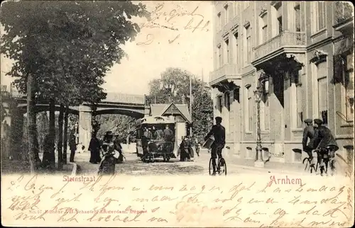 Ak Arnhem Gelderland Niederlande, Steenstraat, Straßenbahn