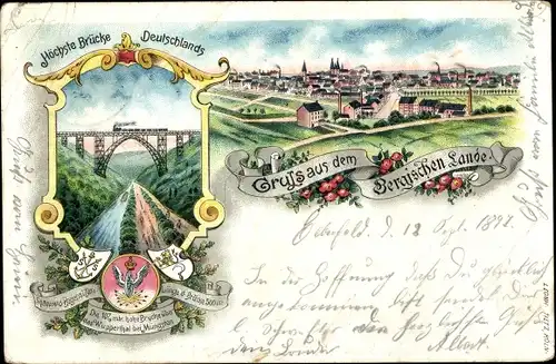Litho Müngsten an der Wupper Wuppertal, Brücke, Stadtansicht, Bergisches Land