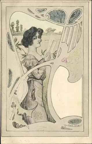 Jugendstil Ak Portrait einer lesenden Frau