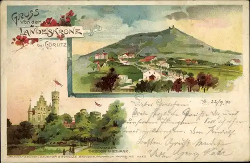 Litho Görlitz in der Lausitz Sachsen, Landeskrone, Restaurant, Inh. Theodor Miethank