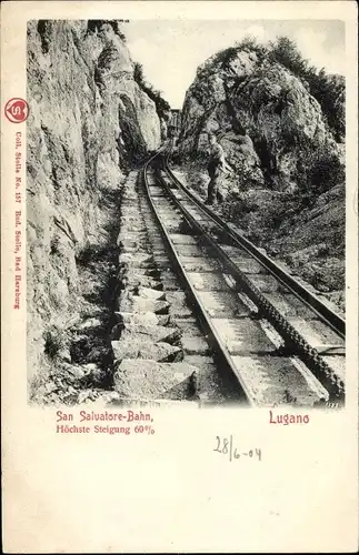 Ak Lugano Kanton Tessin, Monte San Salvatore, San Salvatore Bahn, Standseilbahn