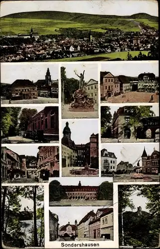 Ak Sondershausen im Kyffhäuserkreis Thüringen, Gesamtansicht, Denkmal, Platz, Teilansichten
