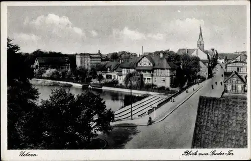 Ak Uelzen in Niedersachsen, Blick zum Gudes Tor, Straßenpartie