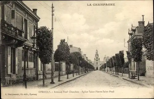 Ak Epernay Marne, Avenue Paul Chandon, Eglise Saint Pierre-Saint Paul