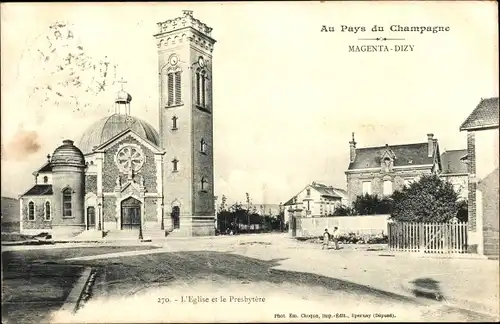 Ak Magenta Marne, l'Eglise et le Presbytere