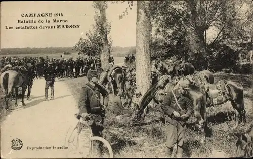 Ak Marson Marne, Bataille de la Marne, Campagne 1914, Soldaten, Pferde