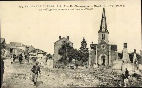 Ak Minaucourt Marne, La Grande Guerre 1914-1918, Le village est presque enteriement detruit