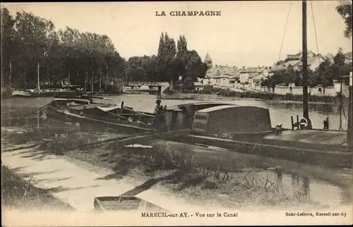 Ak Mareuil sur Ay Marne, Vue sur le Canal, Schiff