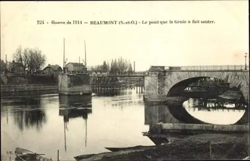 Ak Beaumont sur Oise Val d’Oise, Le pont que le Genie a fait sauter