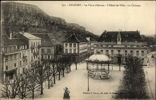 Ak Belfort Beffert Beffort Territoire de Belfort, Place d'Armes, Rathaus, Schloss