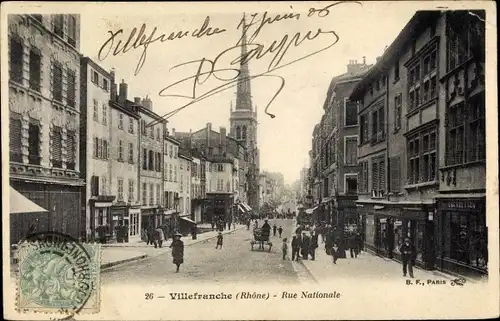 Ak Villefranche sur Saône Rhône, Rue Nationale