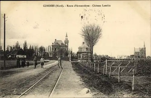 Ak Comines Nord, Route d'Armentieres, Chateau Lambin