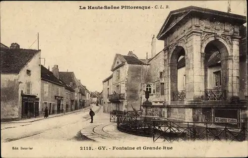 Ak Aillevillers Haute Saône, Fontaine et Grande Rue