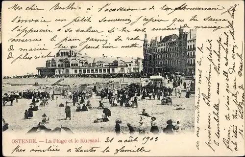 Ak Oostende Ostende Westflandern, Strand mit Kursaal