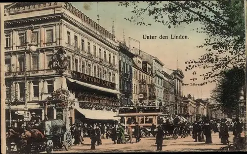 Ak Berlin Mitte, Unter den Linden, Victoria Cafe, Pferdekutsche