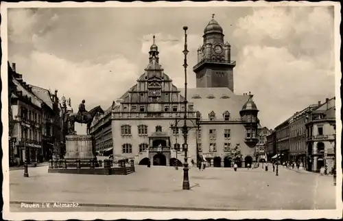 Ak Plauen im Vogtland, Altmarkt, Rathaus und König Albert Denkmal