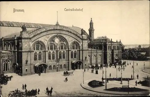 Ak Hansestadt Bremen, Centralbahnhof, Außenansicht