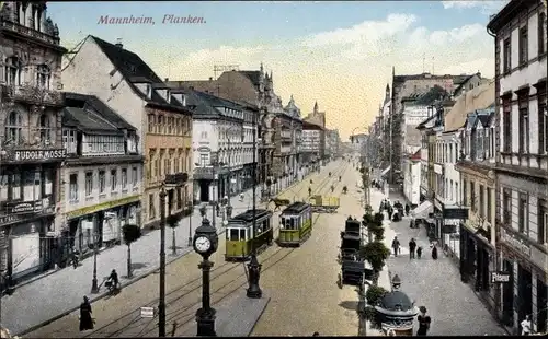 Ak Mannheim in Baden, Planken, Straßenbahn, Uhr