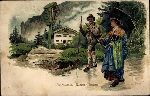 Künstler Litho Bergen, Fritz, Bad Reichenhall in Oberbayern, Nonner Tracht