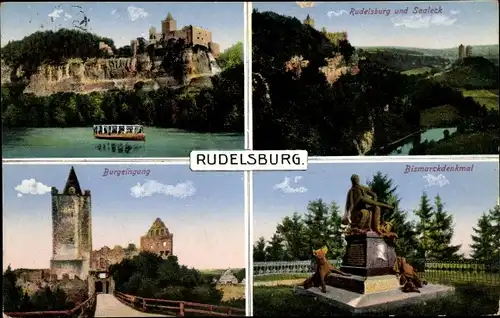 Ak Bad Kösen Naumburg an der Saale, Rudelsburg, Saaleck, Burgeingang, Bismarckdenkmal