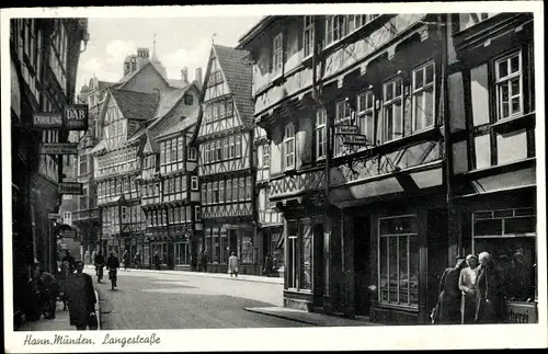 Ak Hann. Münden in Niedersachsen, Langestraße, Geschäfte, Passanten