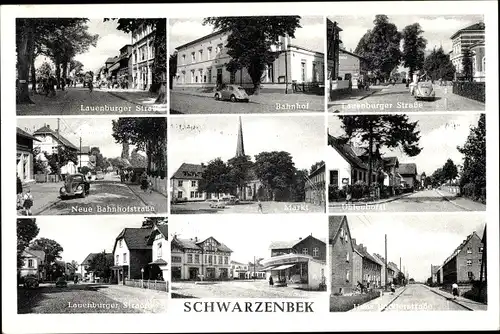 Ak Schwarzenbek in Lauenburg, Bahnhof, Markt, Uhlenhorst, Lauenburger Straße, Hans Böcklerstraße